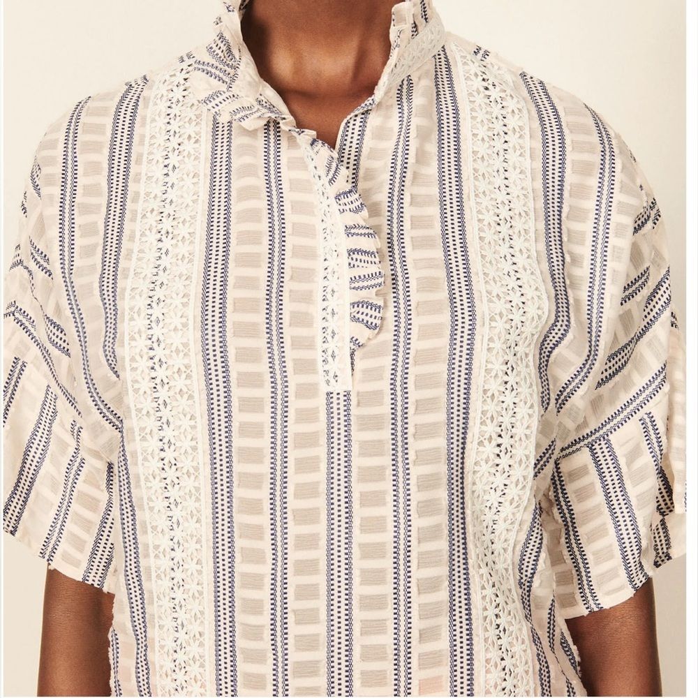 Sandro Striped Guipure Lace Trim Short Top Blouse Size 4 Small EUC - Picture 1 of 10